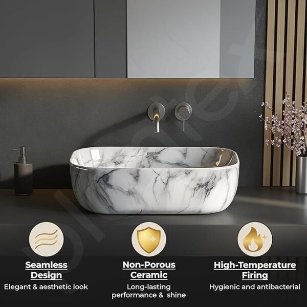 Plantex White Marble Countertop Wash Basin
