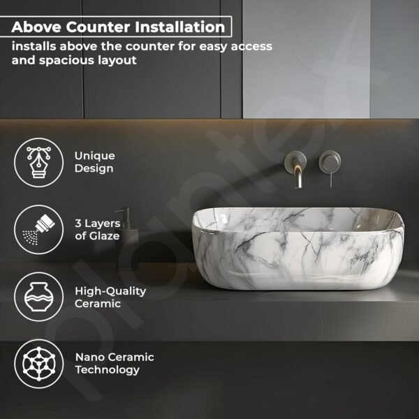 Plantex White Marble Countertop Wash Basin
